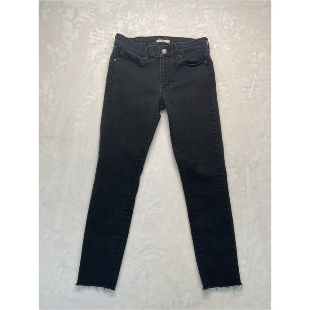 Levis 711 Skinny Jeans Womens 8 Black Washed Denim Raw Cut Hem Stretch Pants M